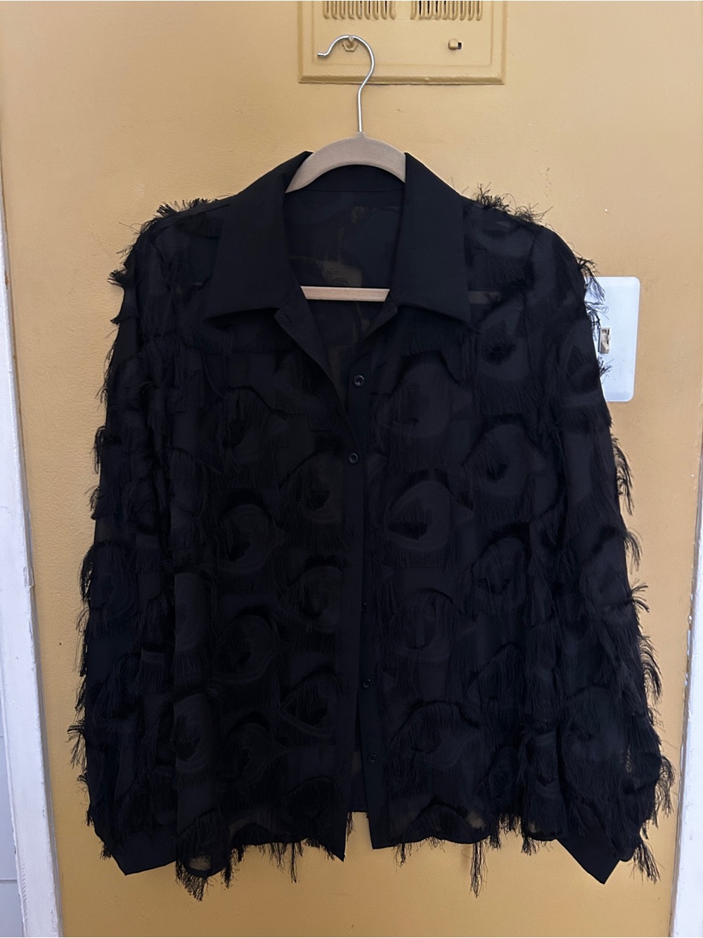 SHEIN Black Feather-Texture Button Front Blouse New with NO tags